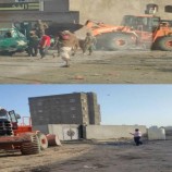 وحدة حماية الأراضي تزيل بناء عشوائي من أحد شوارع عدن