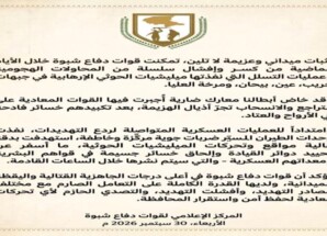 دفاع شبوة تحبط تسللات حوثية وتوجه ضربات جوية لمواقع وتحركات المليشيات